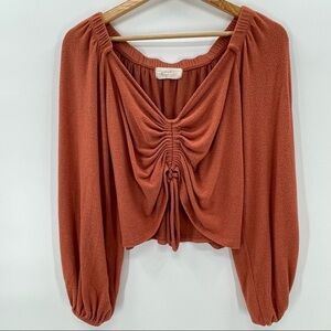 Johnny Becca Cinnamon Colored Cropped Cinched Front Balloon Sleeve Top Size M